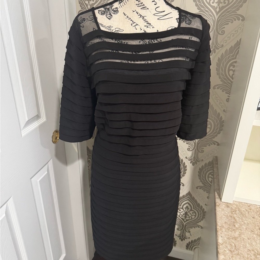 Adrianna Papell Black Sheath Dress with Bateau Neckline